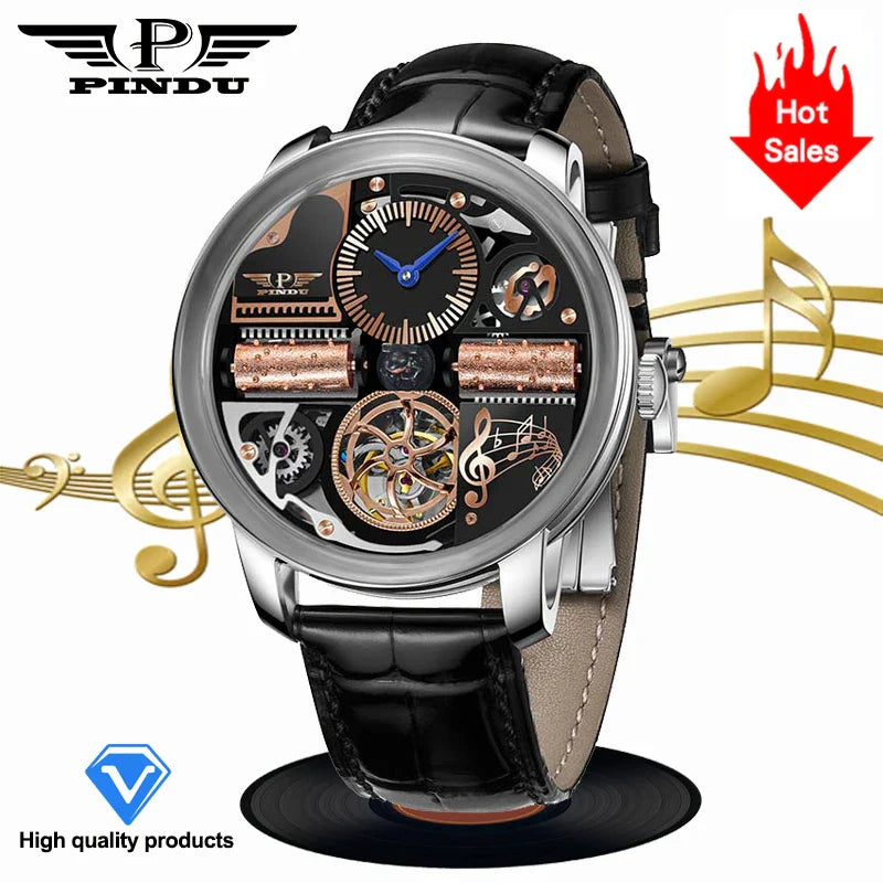 PINDU Design 2025 NEW Music Series Machinery Watch Men Fashion M2791B Movement Sapphire Glass Top Luxury Automatic Watch Hollow