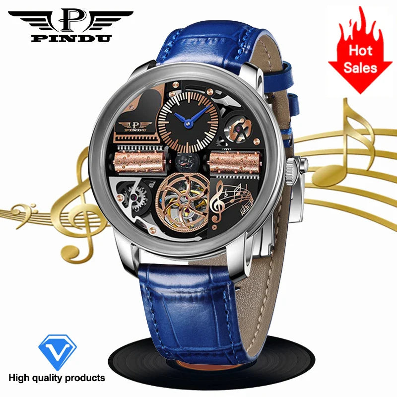 PINDU Design 2025 NEW Music Series Machinery Watch Men Fashion M2791B Movement Sapphire Glass Top Luxury Automatic Watch Hollow