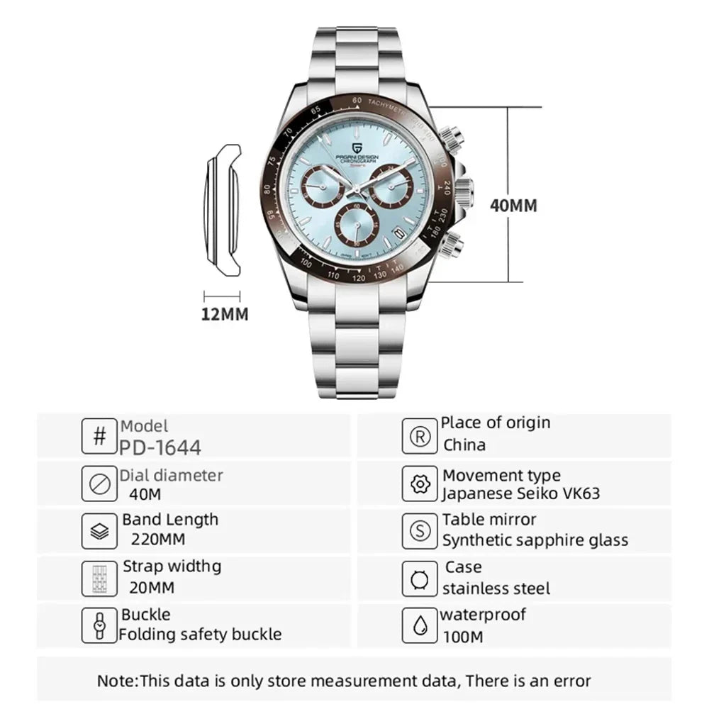 2025 New PAGANI Design Top Brand Men's Sports Quartz Watches Sapphire Stainless Steel Waterproof Chronograph Luxury Reloj Hombre