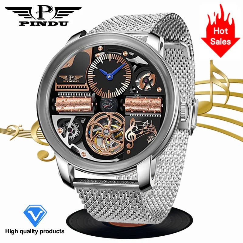 PINDU Design 2025 NEW Music Series Machinery Watch Men Fashion M2791B Movement Sapphire Glass Top Luxury Automatic Watch Hollow
