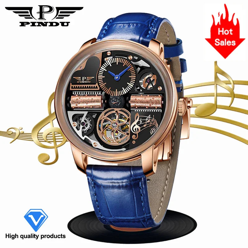 PINDU Design 2025 NEW Music Series Machinery Watch Men Fashion M2791B Movement Sapphire Glass Top Luxury Automatic Watch Hollow